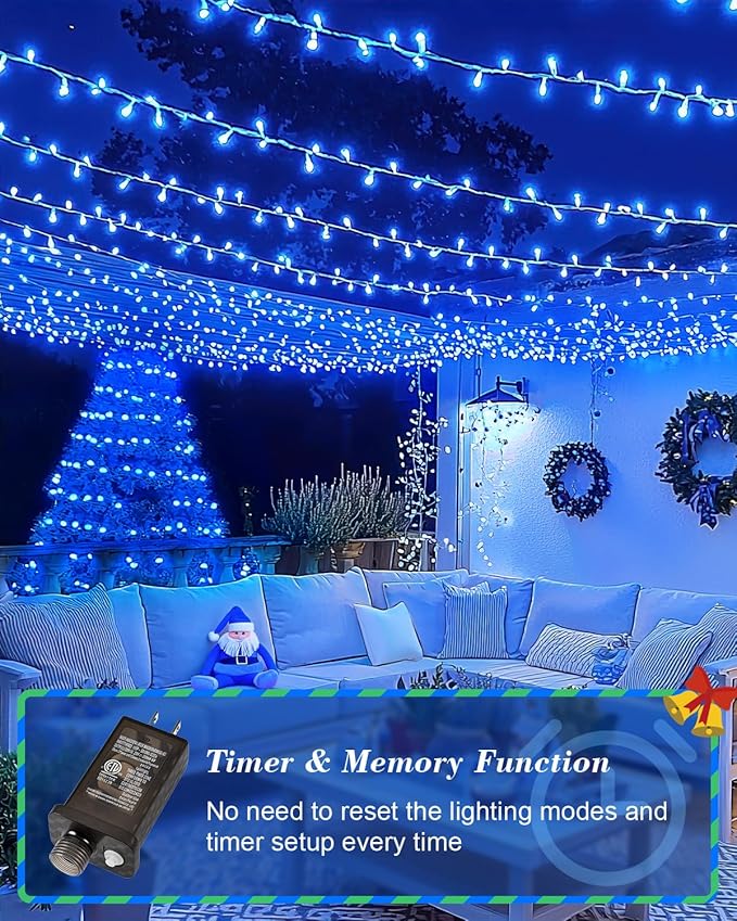 355FT 900 LED Christmas Lights, Extra Long Outdoor String Lights Waterproof, Timer & Memory, 8 Modes Dimmable Plug in Fairy Lights for Outside Tree Wedding Patry Holiday Decorations, Blue