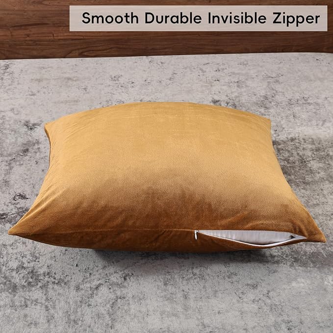PHF Super Soft Velvet Euro Sham, 26"x 26",No Insert, 2 Pack Color Gradient Euro Pillow Covers, Ultra Cozy Pillow Covers for Luxurious Home Decorative, No Shedding, No Pilling, Brownish Camel