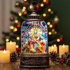 Christmas Snow Globe Swirling Glittering Nativity Scene with Music, USB Lined/Battery Operated Lighted Water Lantern for Christmas Festival Decoration Gifts