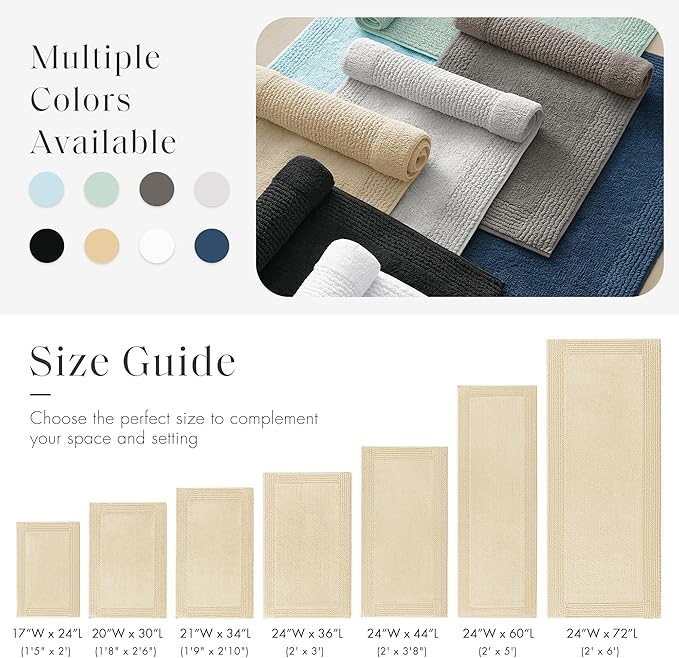 Madison Park Splendor Reversible 100% Cotton Tufted Bathroom Rug-3000 GSM Hotel Quality Luxurious Plush Medium Pile Bath Mat Absorbent, Quick Dry, Shower Room Décor, 24x60 Natural