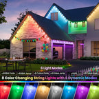 100FT(2x50FT) RGB Solar Outdoor String Lights with Remote, Multicolor&Warm White Dimmable Waterproof Patio Lights with 30 LED S14 Bulbs-Black