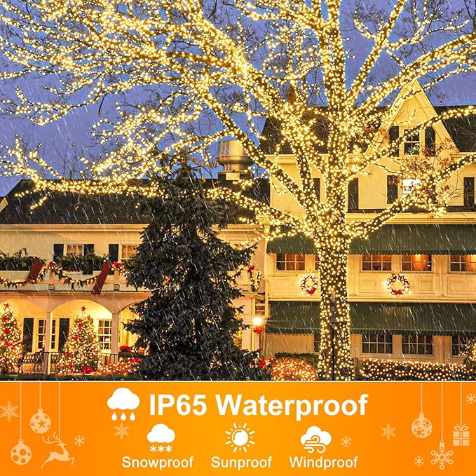 66FT 200 LED Christmas Lights Outdoor, Warm White String Lights for Outside with 8 Modes Waterproof, Connectable Twinkle Tree Light Green Wire for Indoor Patio Wedding Party Decorations