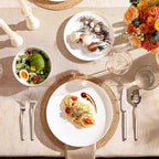 KINGSTONE Bone China Dinnerware Sets, 24-Piece Dinnerware Set for 8, Lightweight Durable, Dishwasher Safe, Tableware for Daily Use with Elegant Design, White
