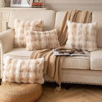 Pack of 2 Thick Plush Throw Pillow Covers Fluffy Wave Faux Fur Decorative Cushion Covers Soft Wool Pillowcase for Sofa Couch Livingroom 12x20 Inch White Beige