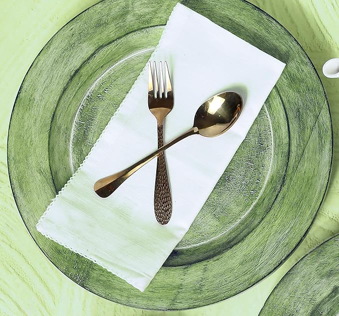 CLEENTABLE Assorted Set of 2 Wooden Charger Plates - 13" Round Farmhouse Wood Plates - Decorative Dinner Plates for Table Setting, Serving Tray, Appetizers, or Home Décor (Blue Green)
