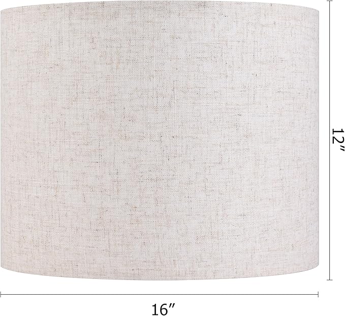 Large Drum Lamp shades Set of 2 Oatmeal Linen Lampshade 16" Top x 16" Bottom x 12" High (Spider) Farmhouse Lampshade for Table & Floor Lamp - Lampshades Replacement By GO&SO