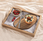 Natural Acacia Wooden Rectangular Serving Tray with Handles, Set of 2 (15"x11"), Large Tray for Ottoman, Breakfast in Bed, Dinner, Coffee Table Decor & Kitchen