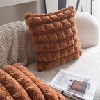 Neelvin Brown Faux Fur Cozy Soft Plaid Decorative Throw Pillow Covers 16x16 inch Set of 2,Velvet Pillowcase Cushion Case for Sofa Couch