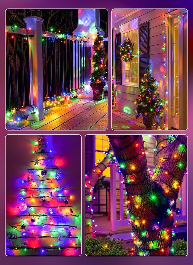 Brightown 4 Pack Solar String Lights Outdoor, Total 288Ft 800 LED Twinkle Fairy Lights Waterproof with 8 Modes Auto On/Off for Patio Tree Garden Party Home Wedding Christmas Decorations (Multicolor)