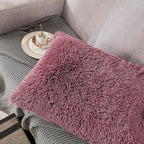WERDIM Shaggy Fluffy Faux Fur Pillowcases 2 Pack Button Closure Velvet Pillow Shams King Size (Dusty Rose, 20 X 36 Inches)