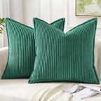 Mecatny Christmas Corduroy Throw Pillow Covers 26x26 Set of 2, Neutral Decorative Soft Boho Couch Pillow Covers with Broadside for Sofa Living Room, Green