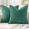 Mecatny Christmas Corduroy Throw Pillow Covers 18x18 Set of 2, Neutral Decorative Soft Boho Couch Pillow Covers with Broadside for Sofa Living Room, Green