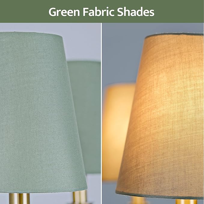 Gold Chandelier, Brushed Brass with Green Fabric Shade, 6-Light 28" Modern Farmhouse Linear Pendant Lighting Fixture for Dining Living Room Kitchen Island Bedroom