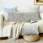Boho Chenille Tufted Pillow Cover 14x36 Inch Set of 1, Farmhouse Striped Decorative Pillow Covers Accent Fluffy Neutral Long Body Bolster Pillow for Couch Sofa Bedroom Living Room, Brown Gray