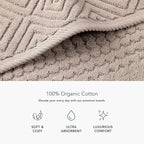Texere 100% Organic Cotton Diamond Jacquard 700 GSM Luxury Bath Towel Sets - 2 Large Bath Towels, 2 Hand Towels, 2 Washcloths (Diamond, Oxford Tan, 6 Piece)