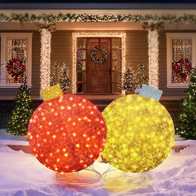Lamerge Christmas Lanterns Decorations for Home, Indoor Outdoor Holiday Lanter, Warm Lit Farmhouse Lantern for Porch, Yard, Mantle, Party,30.5inch（Red+Gold）