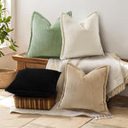 decorUhome Corduroy Black Throw Pillow Covers 16x16 Set of 2 Decorative Soft Boho Farmhouse Euro Couch Pillow Covers for Living Room Bed Sofa Broadside Striped Pillow Cases