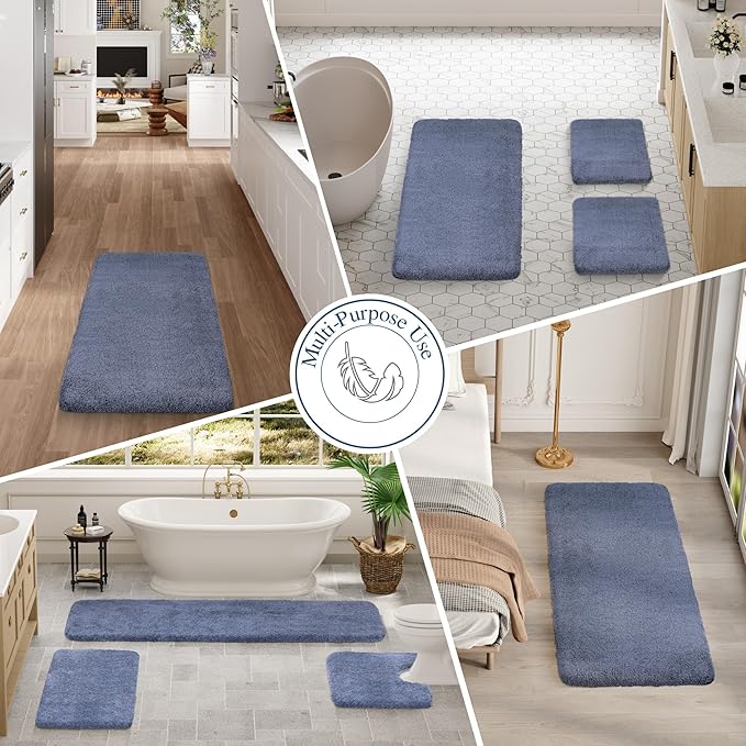 Walensee Large Bathroom Rug (24 x 48, Blue) Extra Soft and Absorbent Shaggy Bath Mat Machine Washable Microfiber Non Slip Luxury Floor Mat