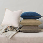 decorUhome Decorative Outdoor Throw Pillow Covers 18x18 Set of 2, Square Linen Farmhouse Euro Pillow Covers with Stitched Edge, Rustic Neutral Pillow Covers for Couch, Sofa, Living Room, Khaki