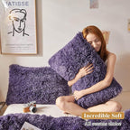 XeGe Faux Fur Throw Pillow Cases, Plush Shaggy Ultra Soft Pillow Covers, Fluffy Crystal Velvet Decorative Pillowcases, Furry Fuzzy Pillow Shams Zipper Closure, Set of 2 (Standard, Purple Ombre)