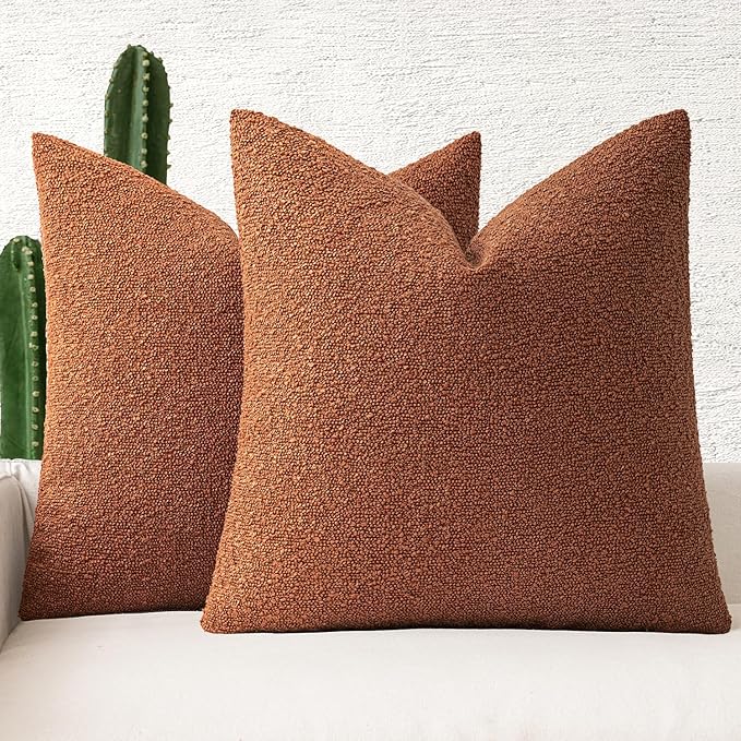 MIULEE 18x18 Inch Decorative Pillow Covers for Couch Bed Set of 2 Textured Boucle Neutral Winter Throw Pillows Rust Accent Solid Cushion Pillowcases Sofa Livingroom Home Decor