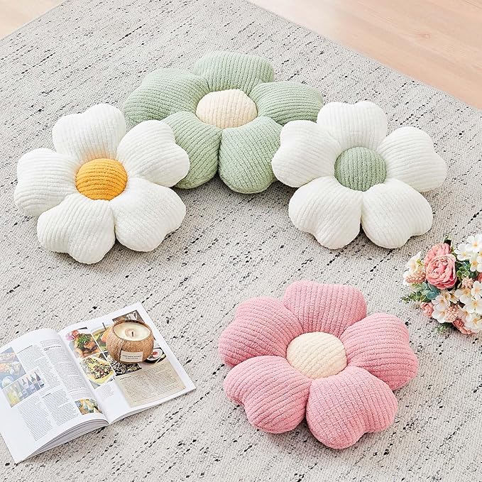 Flower Throw Pillow, Cute Flower Shaped Pillow Decorative Throw Pillow for Bed Couch, Soft Daisy Pillows Floor Seating Cushion Cushions (14.9 Inch Sage Green)
