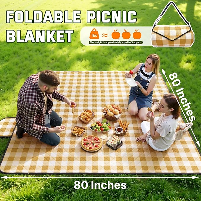 TigeJoy Extra Large Picnic Blanket Waterproof Foldable 80''x100'', Outdoor Picnic Mat Beach Blanket Sandproof for Park, Grass, Travel, Hiking, Camping Essentials, Gingham Picnic Blanket