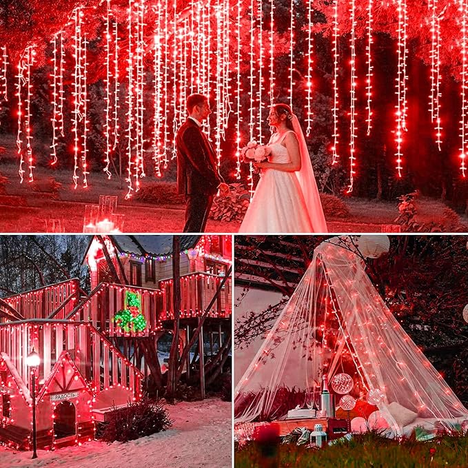 Vivideal 300 LED Red Christmas Lights 100ft String Lights Indoor 8 Modes Clear Wire Connectable Waterproof Plug in Red String Lights for Bedroom Indoor Outdoor Halloween Christmas Decorations