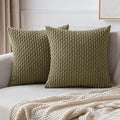 MIULEE Pack of 2 Decorative Throw Pillow Covers 16x16 Inch Soft Boho Striped Textured Corduroy Pillow Covers Modern Farmhouse Home Decor for Couch Bed Sofa Living Room Olive Green