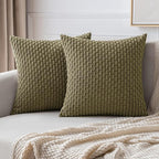 MIULEE Pack of 2 Decorative Throw Pillow Covers 16x16 Inch Soft Boho Striped Textured Corduroy Pillow Covers Modern Farmhouse Home Decor for Couch Bed Sofa Living Room Olive Green