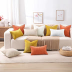 decorUhome Fall Couch Throw Pillow Covers 12x20 Set of 2, Decorative Soft Euro Neutral Chenille Lumbar Pillow Covers with Elegant Design for Sofa Bed Living Room Home Decor, Rust