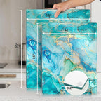 Glass Cutting Board 20”x16”: Tempered Glass Kitchen Counter Protector - Durable- Scratch-Resistant, Heat-Proof - Design 9 - Teal Ocean