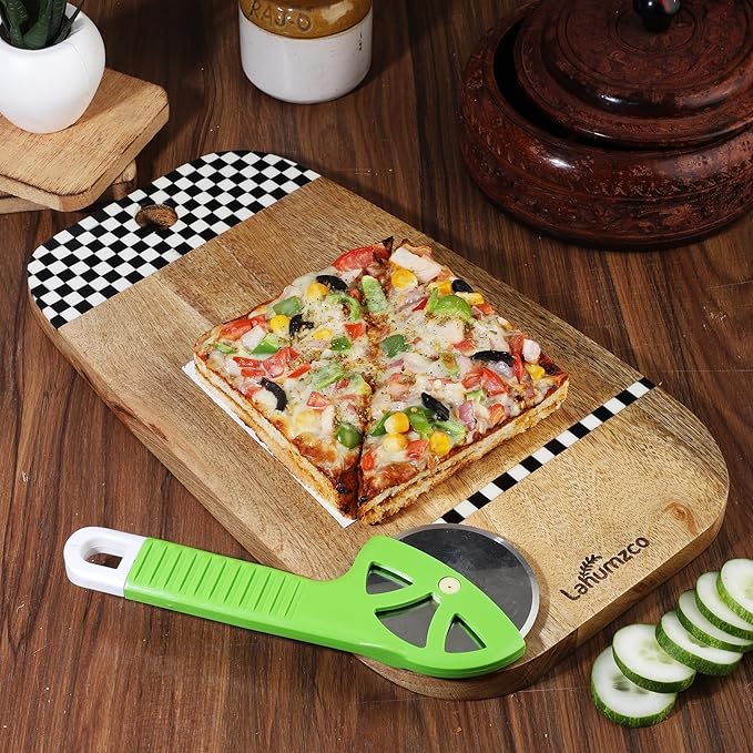 Mango Wood Oval Cutting Board Chopping Board, Cheese Board, and Charcuterie - Decorative Wooden Serving Board for Kitchen and Dining Room (Checkered Oval, 14x8 Inches)