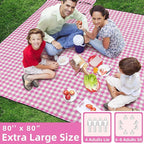 ZAZE Picnic Blanket Waterproof Sandproof, 80''x80'' 3-Layer Cute Compact Extra Large Machine Washable Foldable Beach Mat, Big XL Outdoor Blankets for Spring Summer Camping, Park, Grass(Pink and White)