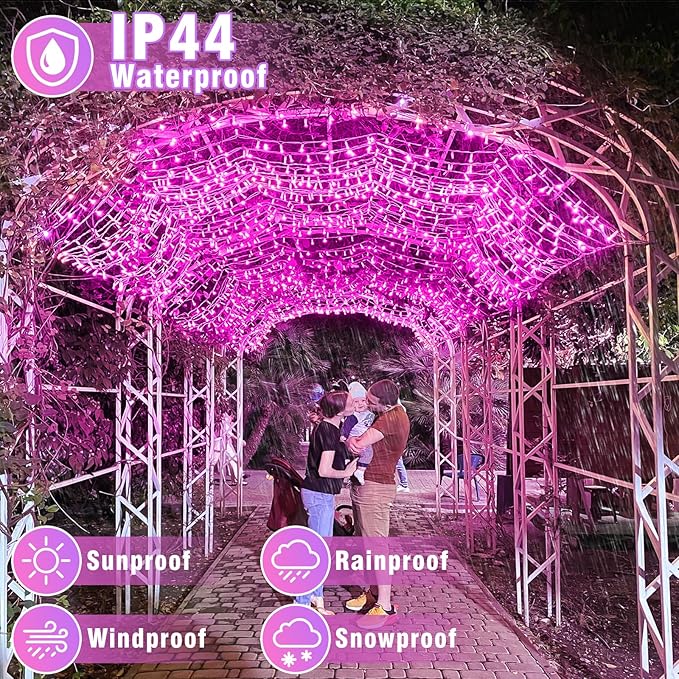 800 LED Christmas Lights Outdoor Indoor, String Lights for Outside with 8 Modes Waterproof, Plug in Twinkle Light Clear Wire for Xmas Tree, Patio, Garden, Party Decorations, Pink