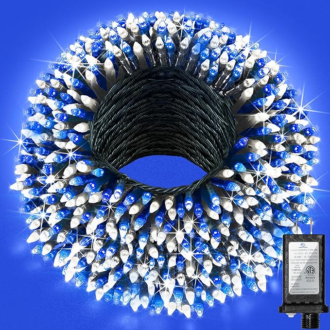 300LED 75FT Christmas Lights Indoor, LED Christmas Tree Decoration Lights with 12 Modes & Timer Memory, Dimmable Plug In Waterproof LED Xmas Light for Yard Trees Wedding Party Holiday Blue & White