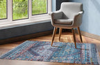 Washable Soft Small Boho Area Rugs, Rags Rug, Printed Carpet Chennile Rugs for Living Room 27x45 inch Teal Blue Multi,Machine Washable Printed Rugs - 30% Cotton, 70% Polyester