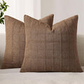 Woaboy Linen Check Throw Pillow Covers Set of 2 - Dark Brown Farmhouse Modern Boho Vintage Decorative Cushion Covers for Sofa Couch Bedroom Living Room Decor 20x20 Inch
