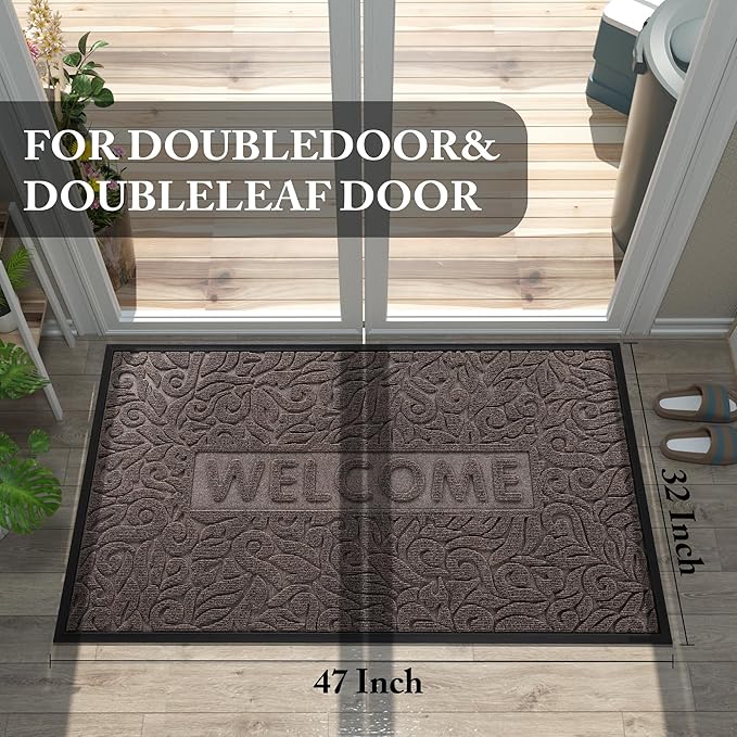 Yimobra Large Welcome Mat 47x32, Waterproof Non-Slip Outdoor Mats for Front Door Outside Entrance, Low-Profile Entryway Mat Indoor for Garage Patio, Brown