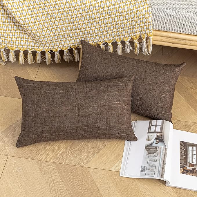 Kevin Textile Pack of 2 Outdoor Waterproof Throw Pillow Covers Decorative Square Outdoor Checkered Pillows Cushion Case Patio Pillows for Couch 12x20 inches 30x50 cm Brown