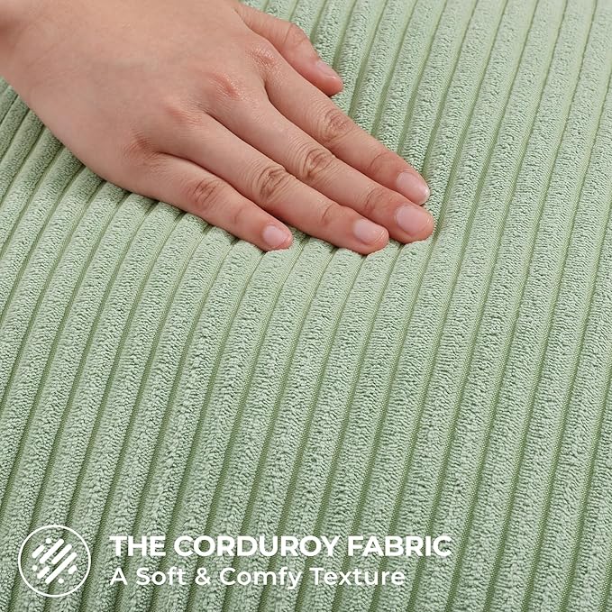 Mecatny Corduroy Decorative Throw Pillow Covers 24x24 Set of 2 for Sofa Living Room, Soft Neutral Boho Couch Pillow Covers for Home Decor, Sage Green