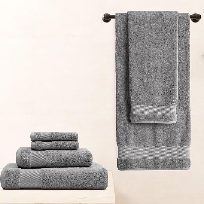 BIOWEAVES 100% Organic Cotton 700 GSM Plush Bath Towels 30" x 58" GOTS Certified - Light Grey, Pack of 2
