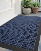 Color&Geometry Front Door Mat Outside Entrance, Heavy Duty Non Slip Low Profile Doormat for Entryway, Trap Dirt and Moisture Welcome Mats All-Weather, Easy Clean, Patio, Garage, 17"x30" Blue