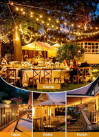 Brightown 58FT Solar String Lights Outdoor with Remote Cable Ties and Hooks, Commercial Grade Patio Lights with 26 LED Shatterproof Bulbs, 3 Light Modes Hanging Light for Backyard Party Decor