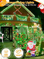 500 LED 164 FT Christmas Lights, Waterproof Outdoor String Lights with Remote and Timer, Christmas Tree Lights with 8 Modes Dimmable, Fairy Lights for Holiday Decor (Red and Green)