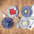 Selamica Embossed Dinnerware Sets 12 Piece, Ceramic Dishes set for 4, Kitchen Plates and Bowls Sets, Microwave & Dishwasher Safe, Housewarming, Dark Blue