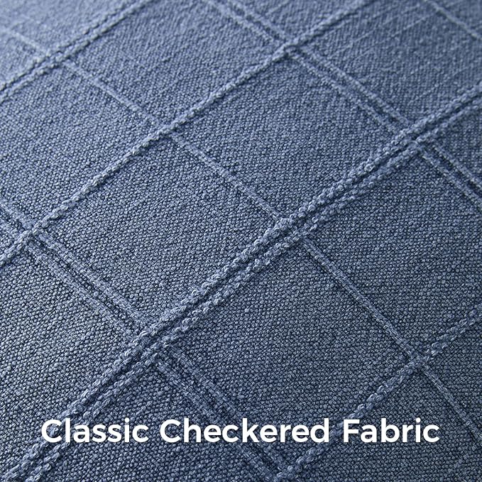 Woaboy Linen Check Throw Pillow Covers Set of 2 - Blue Farmhouse Modern Boho Vintage Decorative Cushion Covers for Sofa Couch Bedroom Living Room Decor 22x22 Inch
