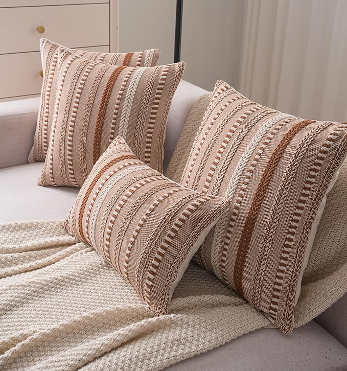 Boho Throw Pillow Covers 22x22 Inch Set of 2, Farmhouse Decorative Couch Pillow Cases, Brown Accent Pillows of Bed, Sofa Bedroom Living Room Home Decor Cushion Cover