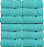Luxury Hotel & Spa Collection, 100% Turkish Cotton 700 GSM Cloth, for Body wash, Makeup & Facial Cleaning, Baby, face, loofah, Dobby Border Soft washcloths Towel Set 13" X 13", Aqua Blue, Set of 12