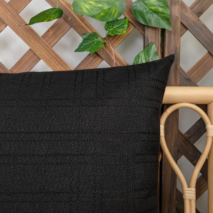 Kevin Textile Pack of 2 Outdoor Waterproof Pillow Covers Checkered Decorative Cushions Sham Throw Pillowcases Shell for Patio Tent Garden Couch Bed Sofa 22x22 Inch Black